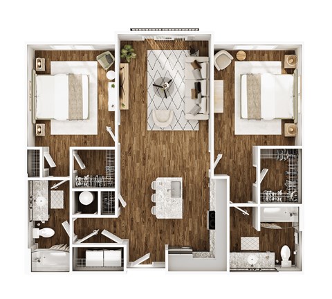 Floor plan for 2 beds, 2 baths, 1097 sqft